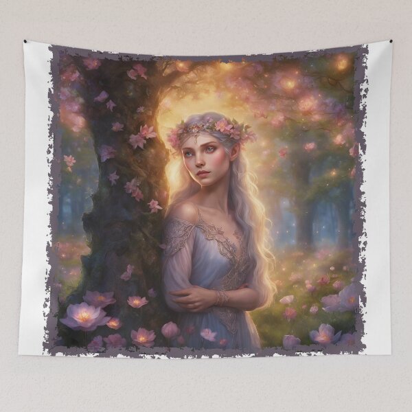 Aperçu de l'œuvre Elf girl in enchanted woodland and flowers créée et vendue par BatJamDesigns.