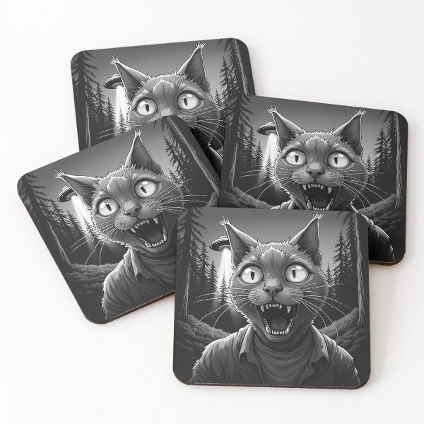 Item preview, ufo selfie "Alien Encounter: Shocked Cat in the Woods" designed and sold by Krasnovaovaova.
