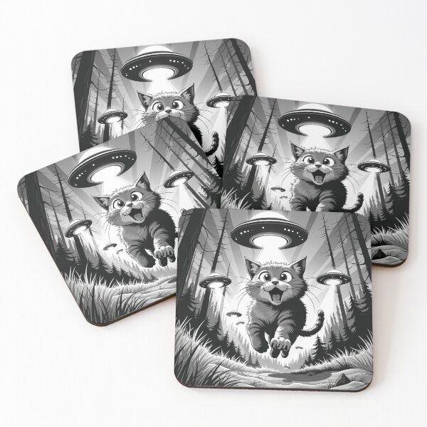 Item preview, ufo selfie "Alien Encounter: Shocked Cat in the Woods" designed and sold by Krasnovaovaova.
