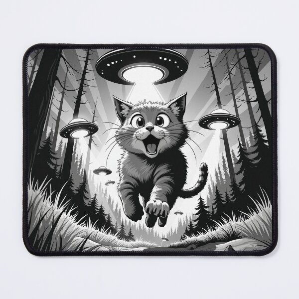 Item preview, ufo selfie "Alien Encounter: Shocked Cat in the Woods" designed and sold by Krasnovaovaova.