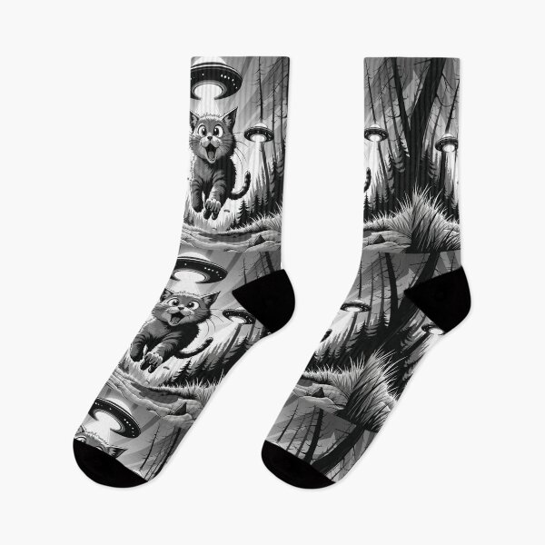 Item preview, ufo selfie "Alien Encounter: Shocked Cat in the Woods" designed and sold by Krasnovaovaova.