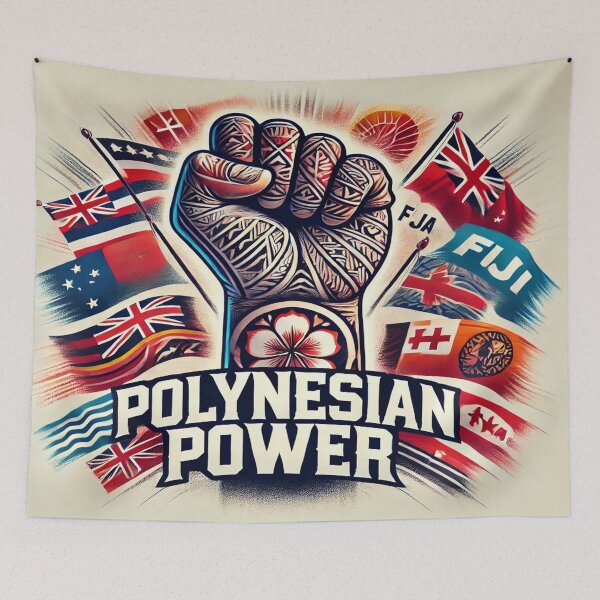Item preview, "POLYNESIAN POWER – Raised Fist with Pacific Flags & Tribal Tattoos" designed and sold by PolynesianLIFE.