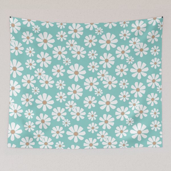 Item preview, White & orange flowers on a blue background designed and sold by Chloe Lopez.