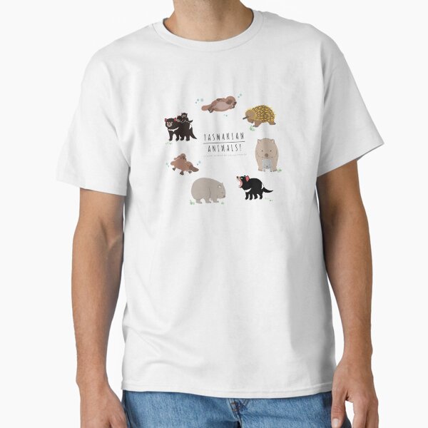 Vista previa del artículo con la obra «¡Animales de Tasmania! Ornitorrinco, Equidna, Wombat, TasmanianDevil», diseñado y vendido por Sakuma Records.