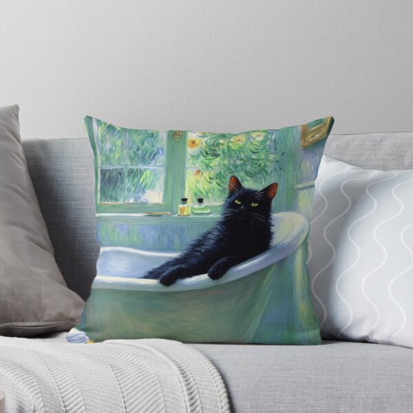 Item preview, Black Cat in a Bathtub - Monet-Inspired Impressionist Art, Whimsical Feline Painting designed and sold by Kina-design.