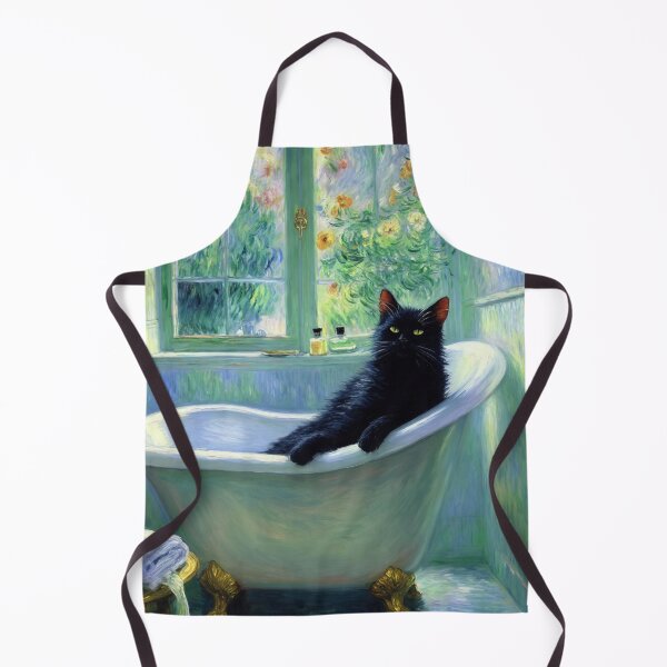 Item preview, Black Cat in a Bathtub - Monet-Inspired Impressionist Art, Whimsical Feline Painting designed and sold by Kina-design.