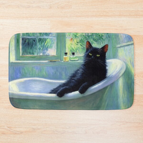 Artikelvorschau, Schwarze Katze in einer Badewanne - Monet-inspirierte impressionistische Kunst, wunderliche Katzenmalerei entworfen und verkauft von Kina-design.
