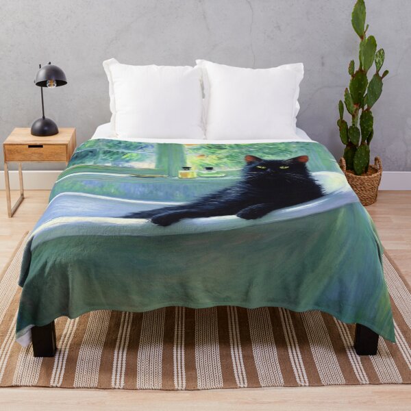 Item preview, Black Cat in a Bathtub - Monet-Inspired Impressionist Art, Whimsical Feline Painting designed and sold by Kina-design.