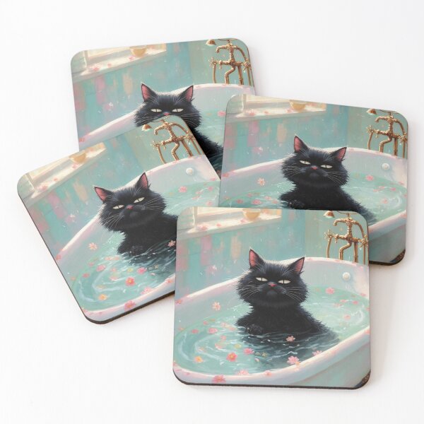Item preview, Black Cat in a Bathtub - Monet-Inspired Impressionist Art, Whimsical Feline Painting designed and sold by Kina-design.
