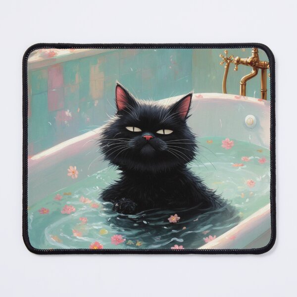 Item preview, Black Cat in a Bathtub - Monet-Inspired Impressionist Art, Whimsical Feline Painting designed and sold by Kina-design.
