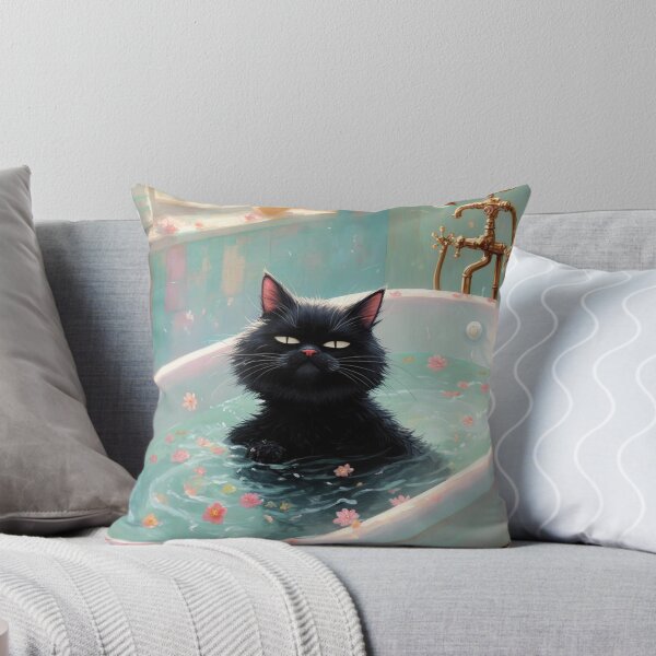 Item preview, Black Cat in a Bathtub - Monet-Inspired Impressionist Art, Whimsical Feline Painting designed and sold by Kina-design.