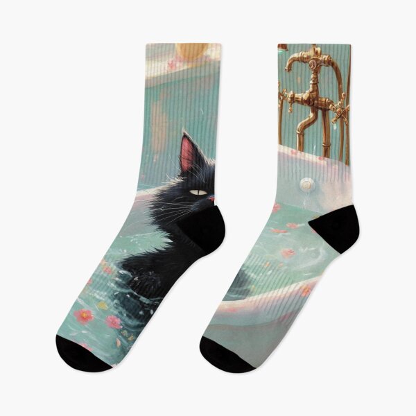 Item preview, Black Cat in a Bathtub - Monet-Inspired Impressionist Art, Whimsical Feline Painting designed and sold by Kina-design.