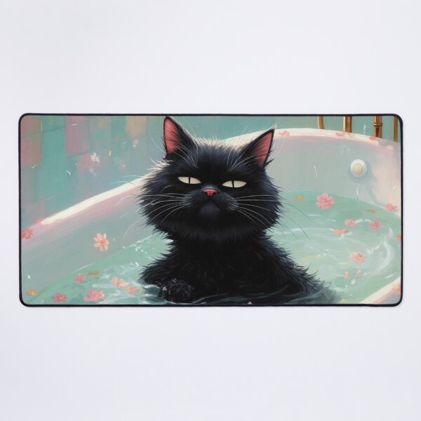Item preview, Black Cat in a Bathtub - Monet-Inspired Impressionist Art, Whimsical Feline Painting designed and sold by Kina-design.