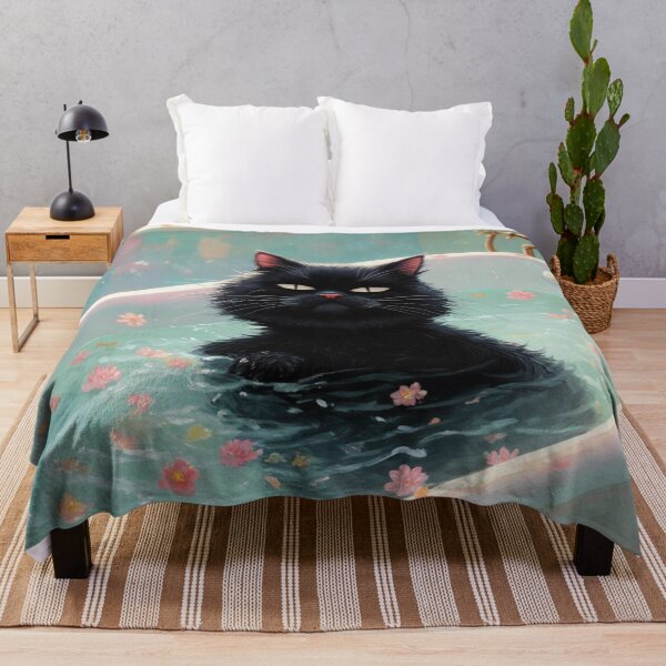Item preview, Black Cat in a Bathtub - Monet-Inspired Impressionist Art, Whimsical Feline Painting designed and sold by Kina-design.