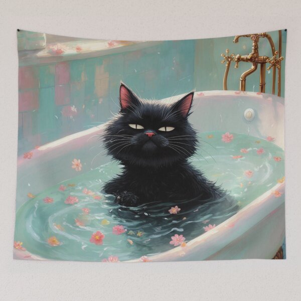 Item preview, Black Cat in a Bathtub - Monet-Inspired Impressionist Art, Whimsical Feline Painting designed and sold by Kina-design.