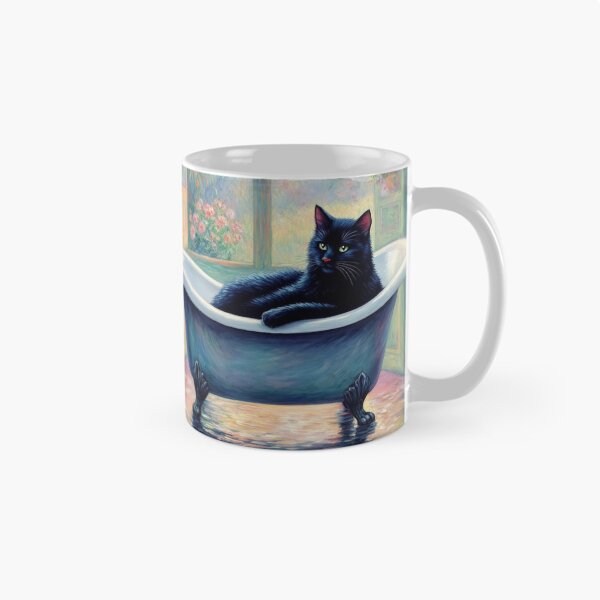 Item preview, Black Cat in a Bathtub - Monet-Inspired Impressionist Art, Whimsical Feline Painting designed and sold by Kina-design.