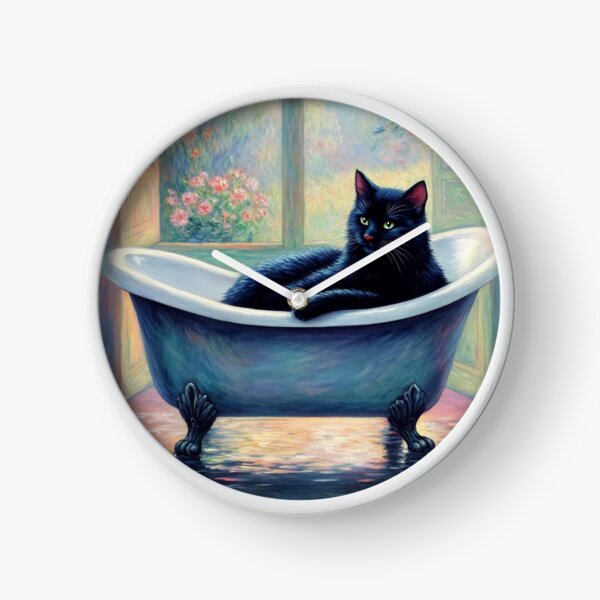 Item preview, Black Cat in a Bathtub - Monet-Inspired Impressionist Art, Whimsical Feline Painting designed and sold by Kina-design.