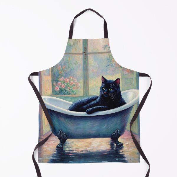 Item preview, Black Cat in a Bathtub - Monet-Inspired Impressionist Art, Whimsical Feline Painting designed and sold by Kina-design.