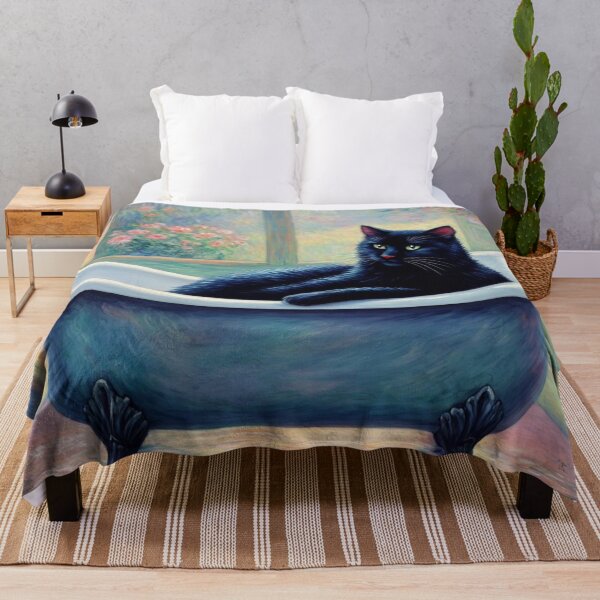 Item preview, Black Cat in a Bathtub - Monet-Inspired Impressionist Art, Whimsical Feline Painting designed and sold by Kina-design.