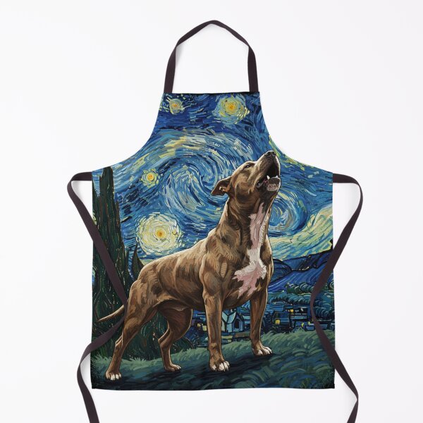 Item preview, Pitbull Staffordshire Terrier Howling At Moon Starry Night Van Gogh Funny designed and sold by d247.