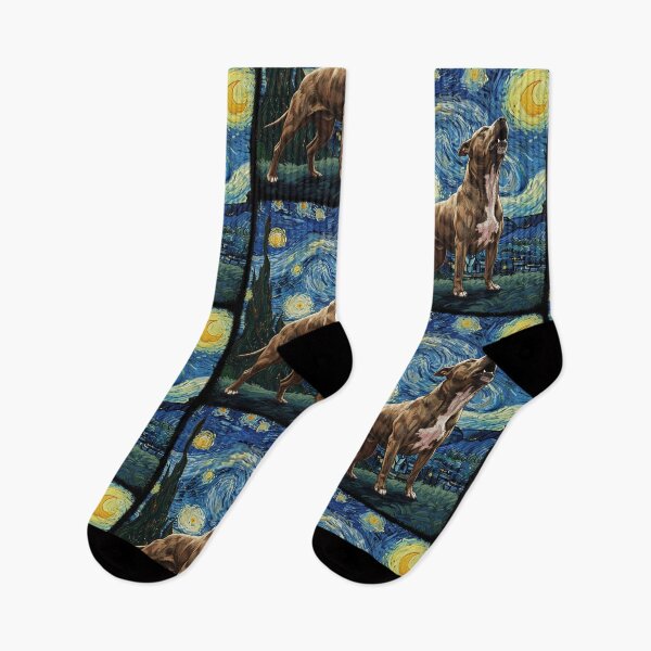 Item preview, Pitbull Staffordshire Terrier Howling At Moon Starry Night Van Gogh Funny designed and sold by d247.