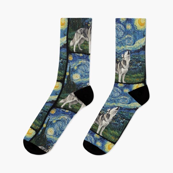Item preview, Husky Dog Howling At Moon Starry Night Van Gogh Funny designed and sold by d247.