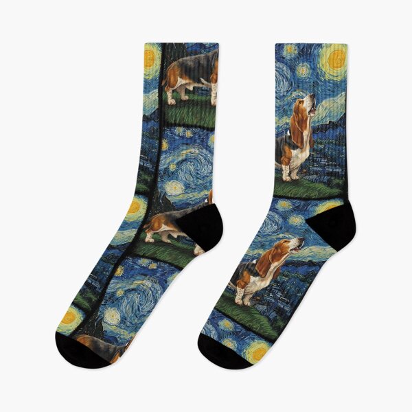 Item preview, Bassett Hound Howling At Moon Starry Night Van Gogh Funny designed and sold by d247.