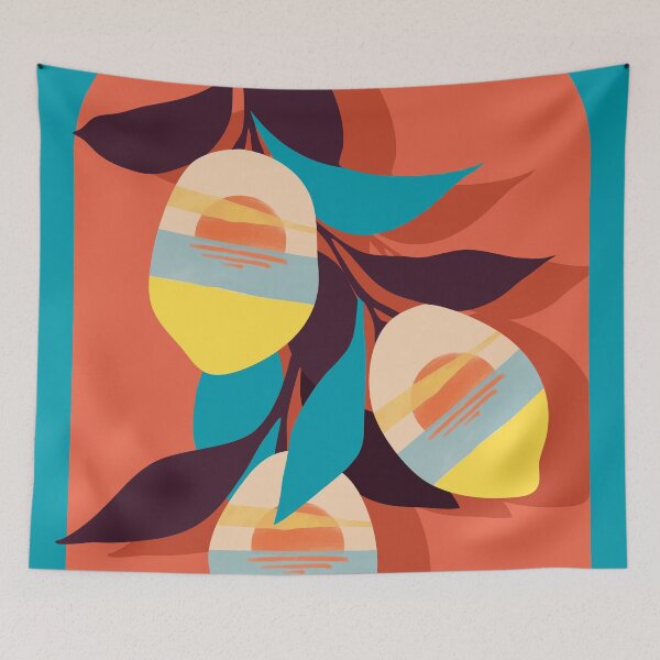 Item preview, Lemon Sunset, Eclectic Botanical Colorful Bohemian Fruits, Food Pop of Color Lime Retro designed and sold by 83oranges.com.