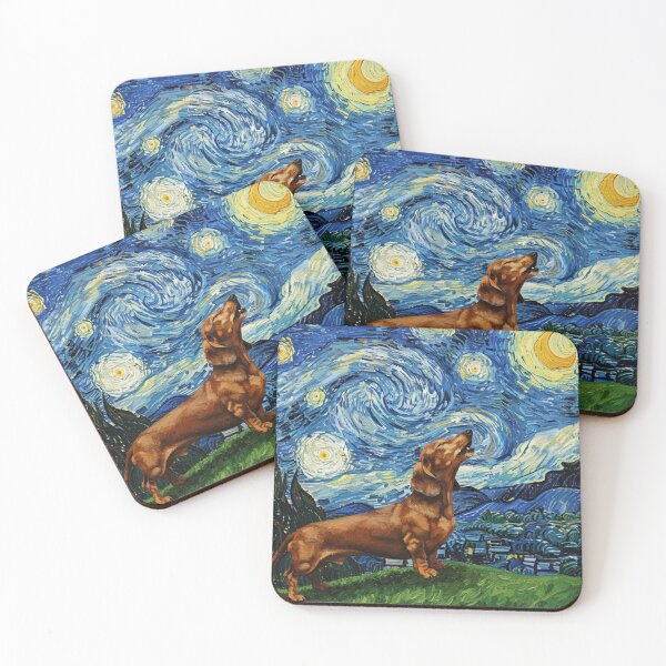 Item preview, Dachshund Wiener Dog Howling At Moon Starry Night Van Gogh Funny designed and sold by d247.