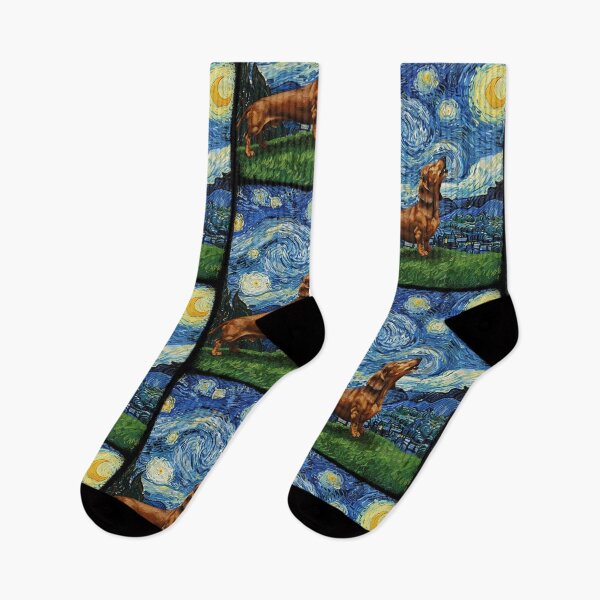 Item preview, Dachshund Wiener Dog Howling At Moon Starry Night Van Gogh Funny designed and sold by d247.