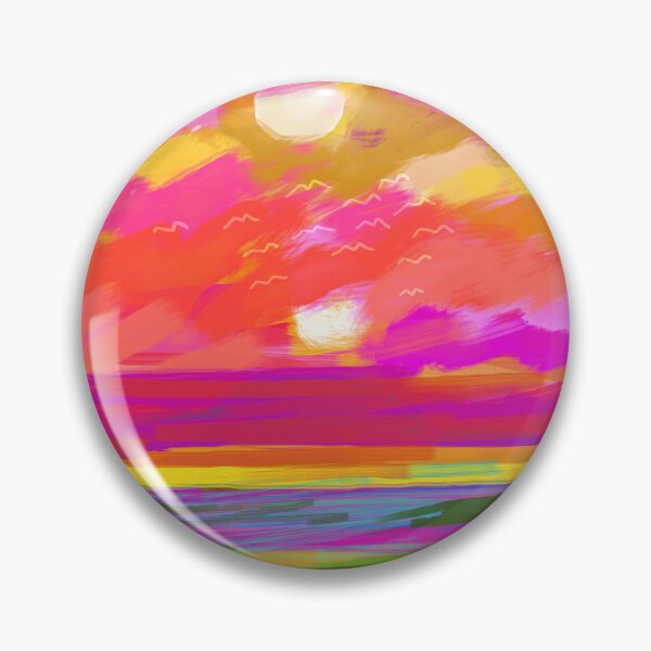 Item preview, Two Suns, Pink Nature Painting Sky, Maximalist Landscape Pop of Color Eclectic, Sunrise Sunset Meadow Boho Modern Contemporary designed and sold by 83oranges.com.