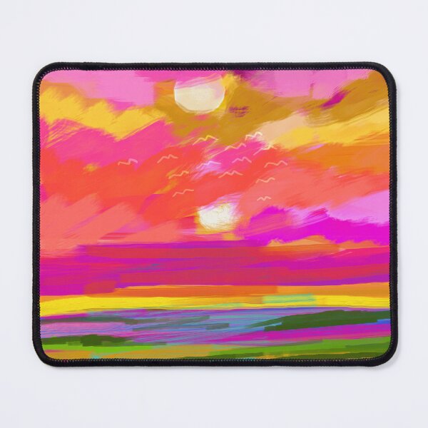 Item preview, Two Suns, Pink Nature Painting Sky, Maximalist Landscape Pop of Color Eclectic, Sunrise Sunset Meadow Boho Modern Contemporary designed and sold by 83oranges.com.