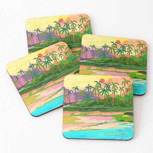 Item preview, Tropical Backwaters of Kerala, Nature Jungle Forest Landscape Painting, Dreamy Scenic Travel Lake Palm Bohemian designed and sold by 83oranges.com.