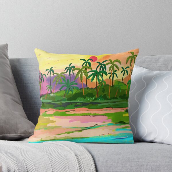 Item preview, Tropical Backwaters of Kerala, Nature Jungle Forest Landscape Painting, Dreamy Scenic Travel Lake Palm Bohemian designed and sold by 83oranges.com.