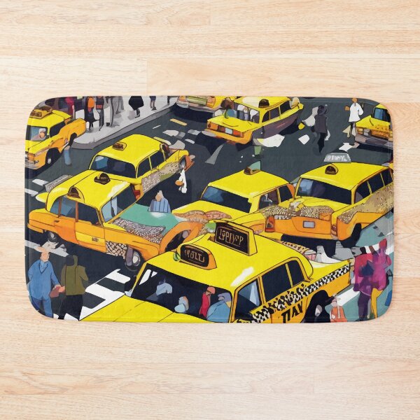 Item preview, New York Minute, Yellow Taxi Cab Manhattan Downtown Busy Street, Traffic People Buildings Times Square Eclectic Road Architecture designed and sold by 83oranges.com.
