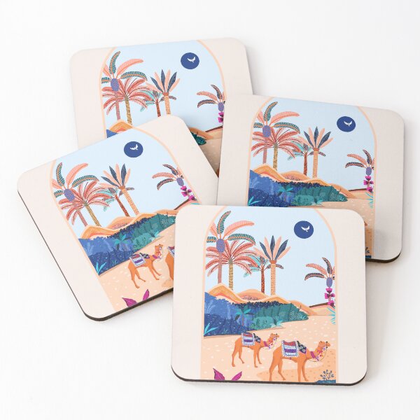 Item preview, The Arabian Desert, Nature Landscape Travel Illustration, Camels Eclectic Sand Dunes Dubai Palm, Sahara Middle East Hot Summer Animals Bohemian designed and sold by 83oranges.com.