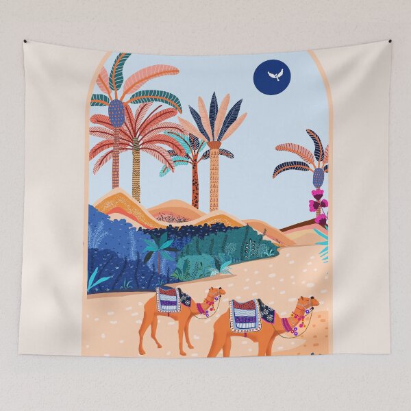 Item preview, The Arabian Desert, Nature Landscape Travel Illustration, Camels Eclectic Sand Dunes Dubai Palm, Sahara Middle East Hot Summer Animals Bohemian designed and sold by 83oranges.com.