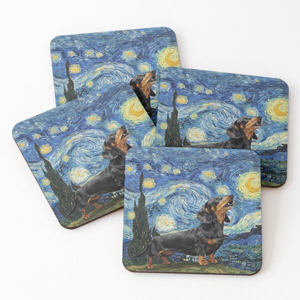 Item preview, Dachshund Wiener Dog Howling At Moon Starry Night Van Gogh Funny designed and sold by d247.