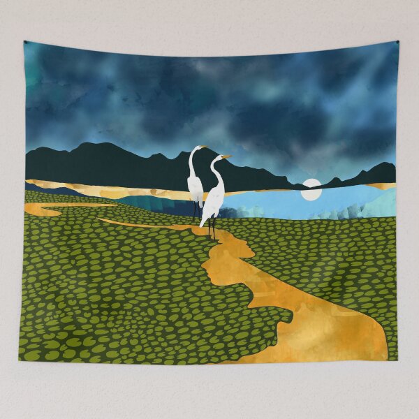 Item preview, Great Egrets on Honeymoon Island, Heron Wildlife Painting Nature Landscape, Travel Dark Scenic Birds Love Animals Lake Bohemian designed and sold by 83oranges.com.