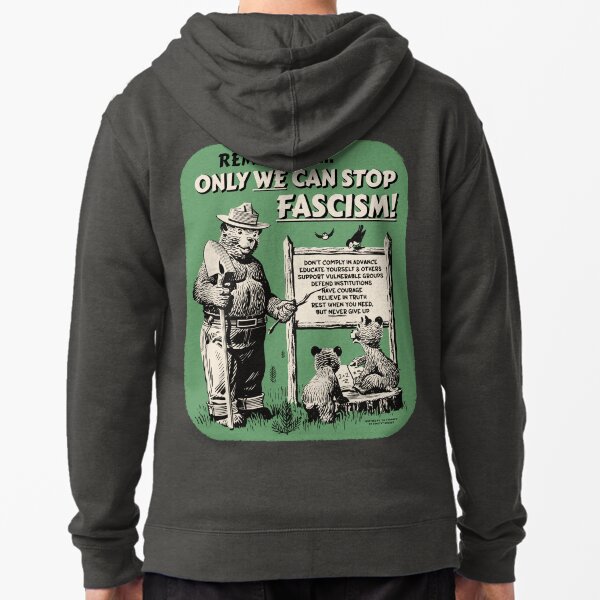 Vista previa del artículo con la obra «Recuerde… ¡Sólo nosotros podemos detener el fascismo!», diseñado y vendido por Right Call Designs.