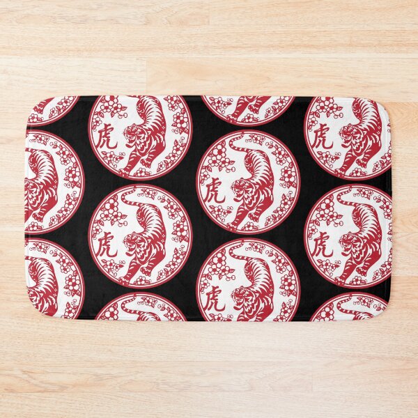 Item preview, Lucky sign Red and white tiger Beautiful flowers Chinese paper cutting art and designs designed and sold by Bspaces.