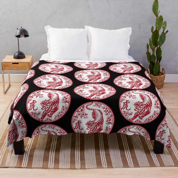 Item preview, Lucky sign Red and white tiger Beautiful flowers Chinese paper cutting art and designs designed and sold by Bspaces.