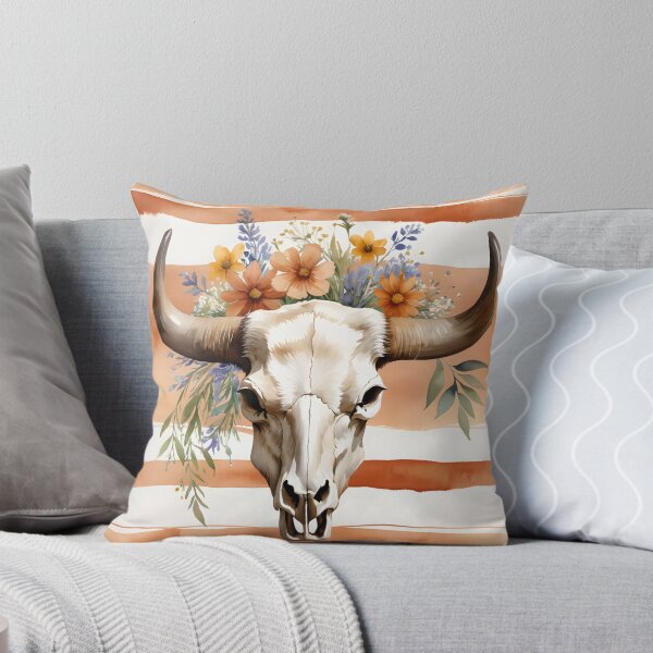 Item preview, Vintage Cottage Charm: Bison Skull with Wildflowers designed and sold by Inktrigue.