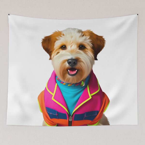 Item preview, Funky 1980s Neon Fluffy Doodle Dog – Retro Pup with Vibrant Style designed and sold by Fredster1966.