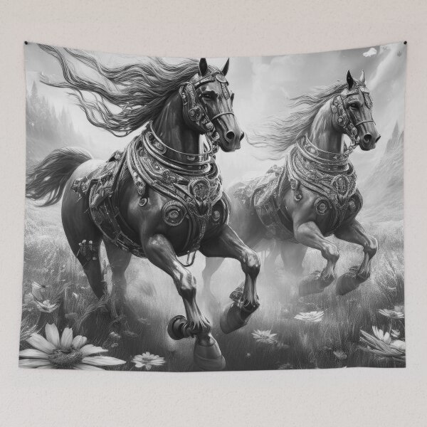 Aperçu de l'œuvre Chevaux courant dans un champ de fleurs créée et vendue par Flower Magic .