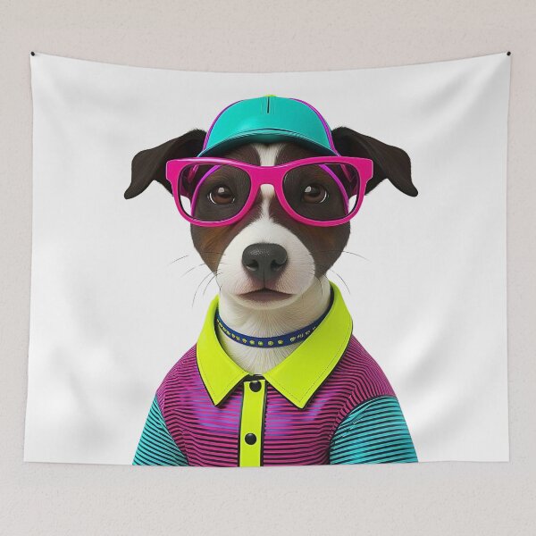Item preview, Funky 1980s Neon Nerdy Dog – Retro Cool Canine Design designed and sold by Fredster1966.