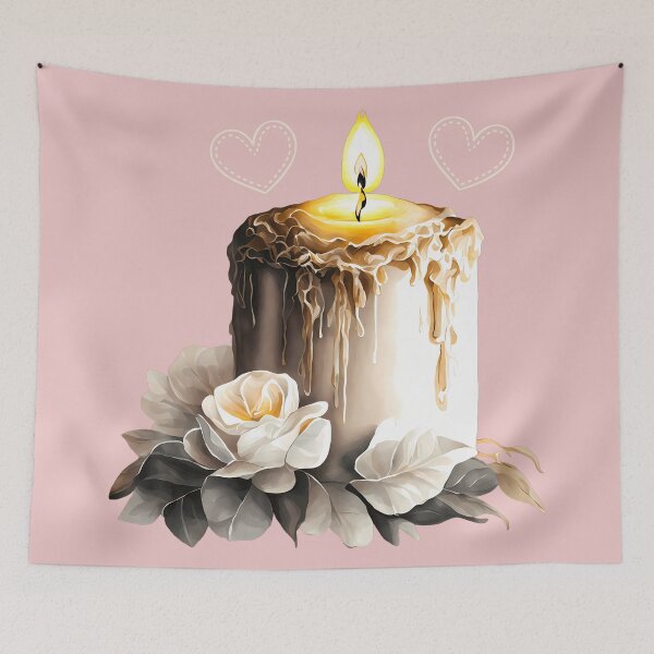 Item preview, Vintage Candle with White Roses and Hearts designed and sold by Astralia.