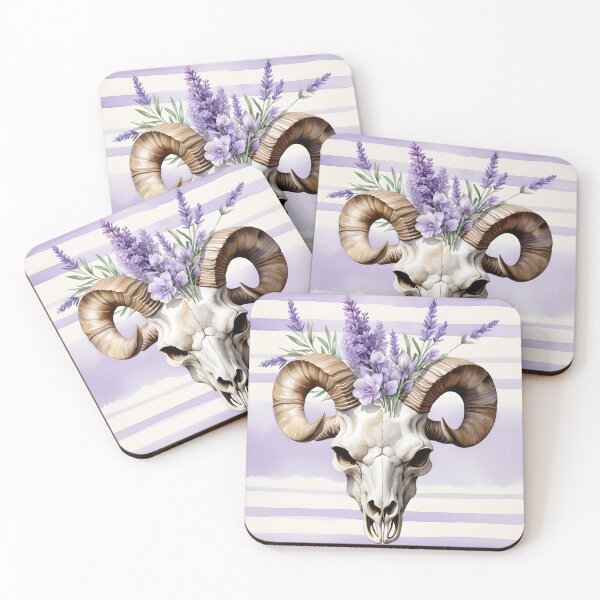Item preview, Vintage Cottage Charm: Ram Skull with Lavender Flowers designed and sold by Inktrigue.