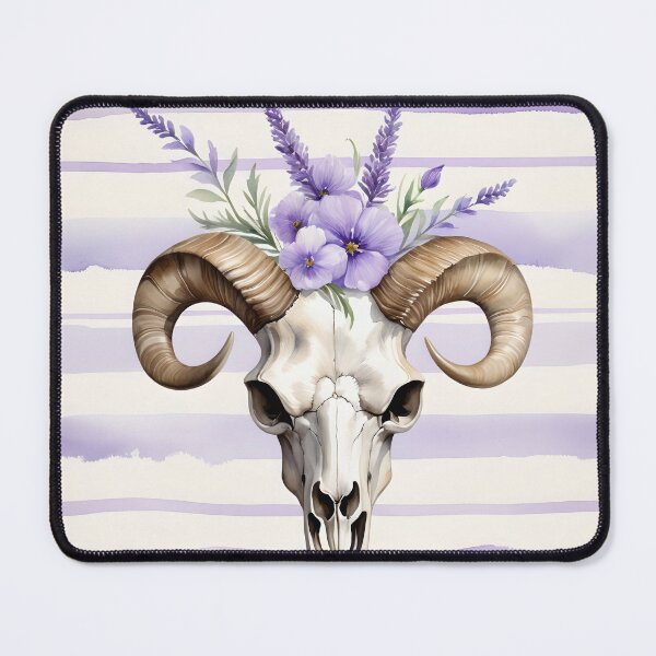 Item preview, Vintage Cottage Charm: Ram Skull with Lavender Flowers designed and sold by Inktrigue.