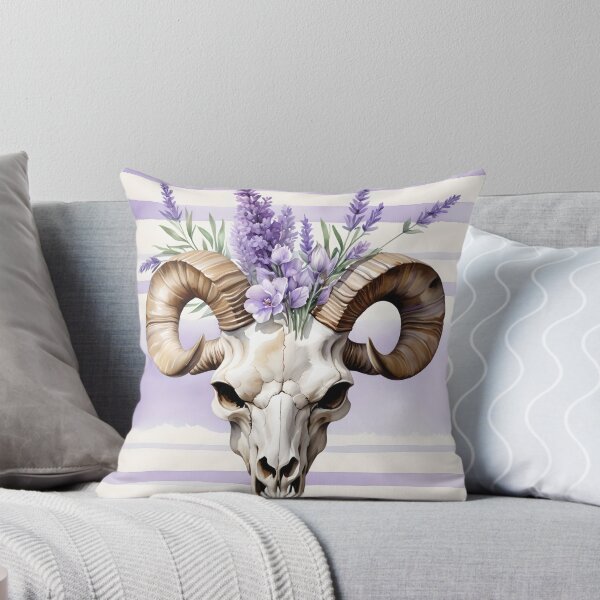 Item preview, Vintage Cottage Charm: Ram Skull with Lavender Flowers designed and sold by Inktrigue.